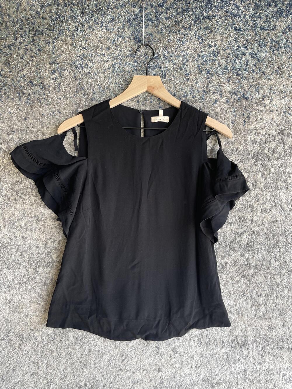 Rebecca Taylor Shirt Womens 6 Cold Shoulder Flutter Sleeve Elegant Blouse Top